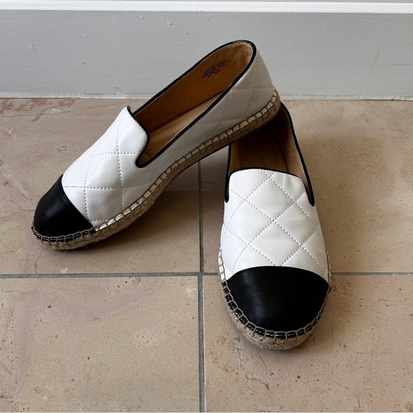 Talbots Women's Flats Size 8.5 White/Black Izzy Quilted Soft Nappa Espadrille - Picture 1 of 10